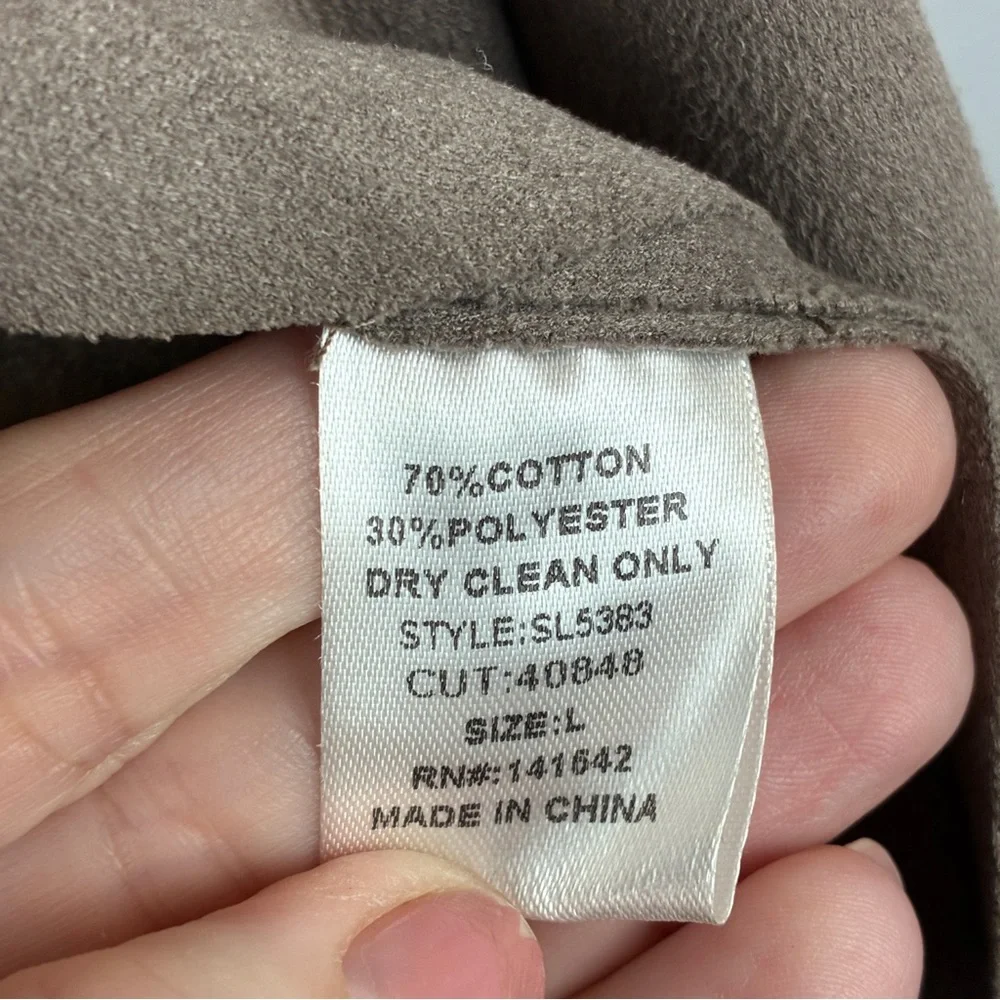 She + Sky Taupe Faux Suede Drape‎ Jacket Large Modern Boho Minimalist Waterfall